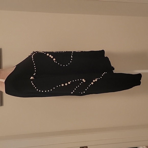 Zara Knit Black Sweater with Unique Pearl Design / Accent, Size L - Picture 3 of 10